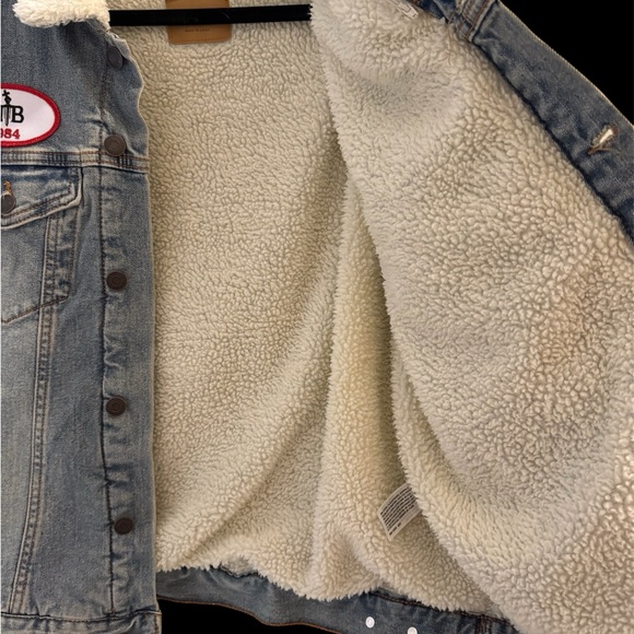 Denim Jacket with Sherpa Collar and Patches - Picture 3 of 3